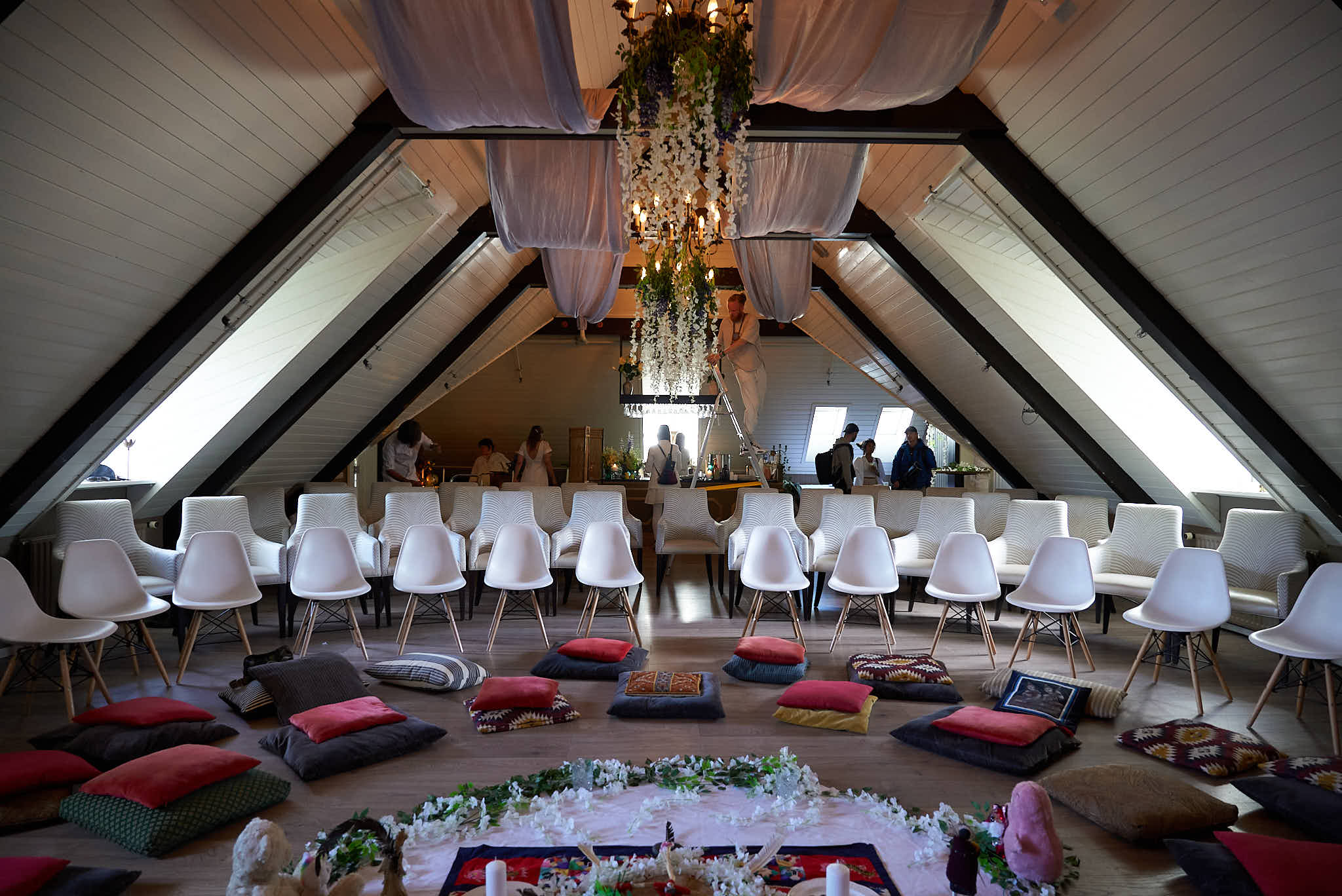 Chairs arranged for a ceremony at Kornhlaðan